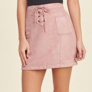 Hollister Faux Suede Light Pink Lace Up Mini Skirt with Front Pockets Size 5